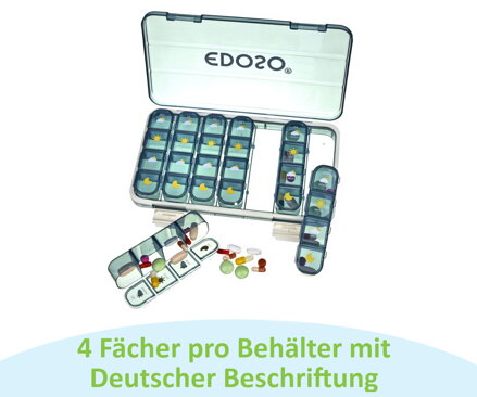 EDOSO Tablettenbox für 7 Tage 4 Fächer Tablet 4 Fächer mit deutschem Text