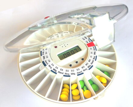 Elektronische Tablettenbox mit Alarm DoseControl mit transparentem Deckel und zusätzlichem Schlüssel DEUTSCH - neue Generation