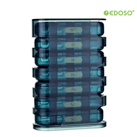 EDOSO Tablettenbox für 7 Tage, 28 Fächer, Turm-Design, Blau - Deutsch