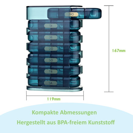 EDOSO Tablettenbox für 7 Tage, 28 Fächer, Turm-Design, Blau - Deutsch