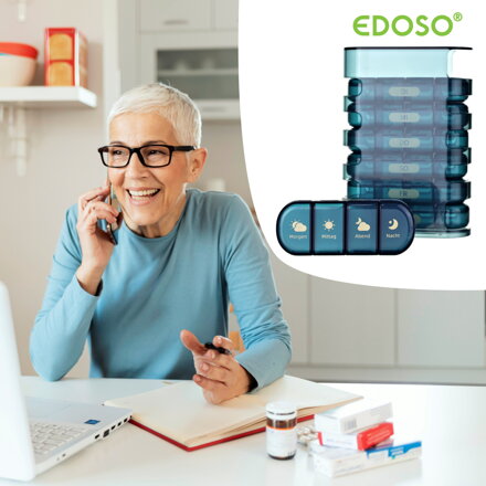 EDOSO Tablettenbox für 7 Tage, 28 Fächer, Turm-Design, Blau - Deutsch