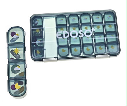 EDOSO Tablettenbox für 7 Tage, 28 Fächer, Tablet-Design, Grau - Deutsch