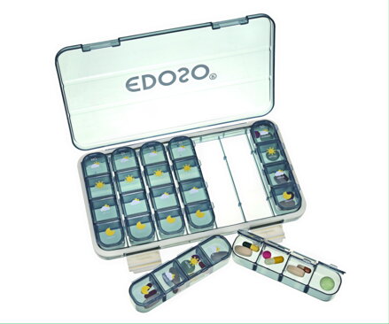EDOSO Tablettenbox für 7 Tage, 28 Fächer, Tablet-Design, Grau - Deutsch