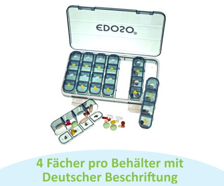 EDOSO Tablettenbox für 7 Tage, 28 Fächer, Tablet-Design, Grau - Deutsch