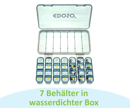 EDOSO Tablettenbox für 7 Tage, 28 Fächer, Tablet-Design, Grau - Deutsch