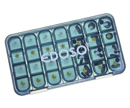 EDOSO Tablettenbox für 7 Tage 4 Fächer Tablet Frontansicht quer
