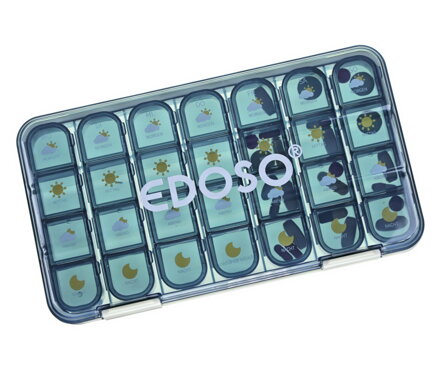 EDOSO Tablettenbox für 7 Tage, 28 Fächer, Tablet-Design, Grau - Deutsch