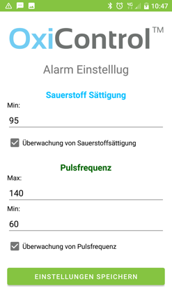 Digitale Pflegeanwendung Alarmeinstellung | OxiControl