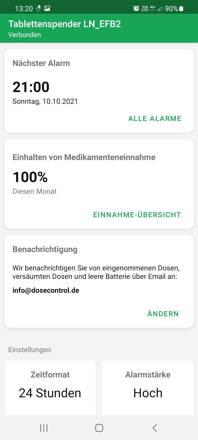 Digitale Pflegeanwendung / Bluetooth Android App für Steuerung und Überwachung von smarten Tablettenspender DoseControl