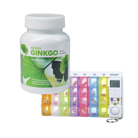 Ginkgo Biloba EDOSO bei leichter Demenz 240 mg 60 Tabletten + EDOSO Tablettenbox mit Alarm für 7 Tage