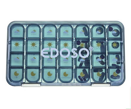 EDOSO Tablettenbox für 7 Tage, 28 Fächer, Tablet-Design, Grau - Deutsch